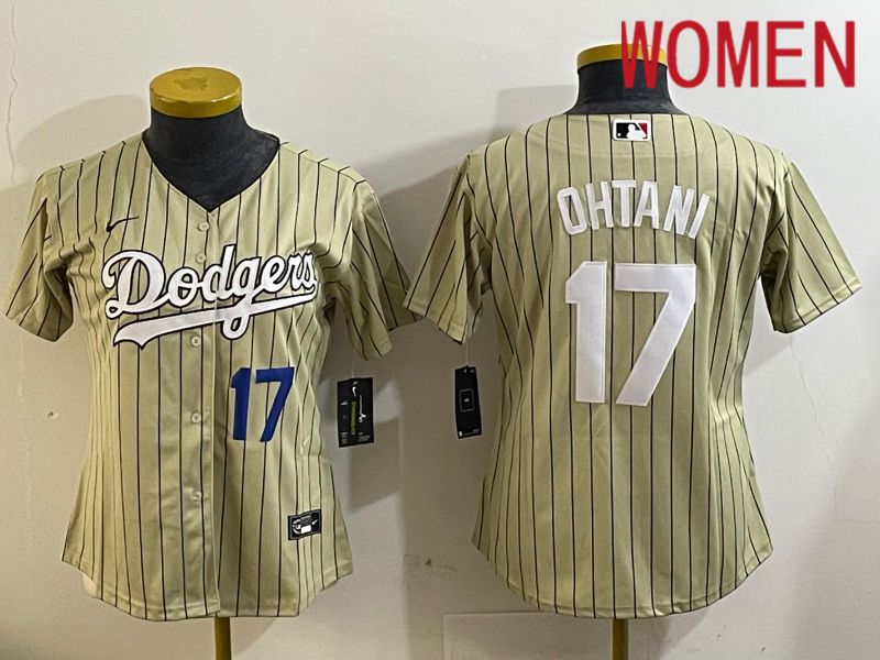 Women Los Angeles Dodgers #17 Ohtani Green Stripe Game 2024 Nike MLB Jersey style 2